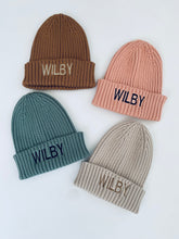 Load image into Gallery viewer, Organic embroidered beanies (3-7-yrs)
