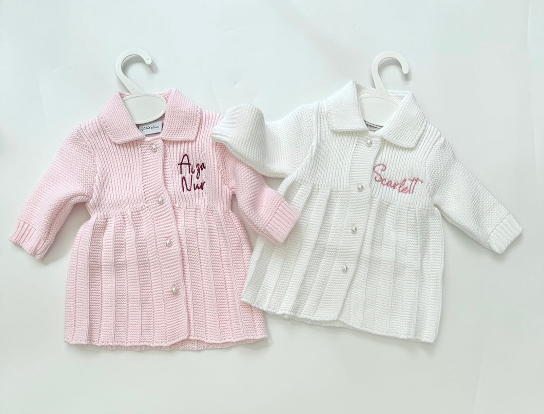 Embroidered Pleated Cardigan
