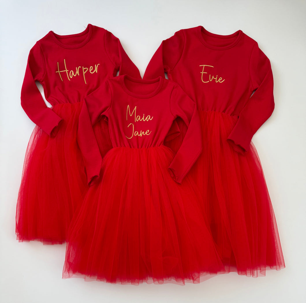 Embroidered Name Christmas Dress (3M-8Years)