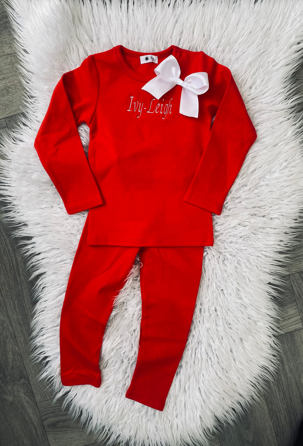 Embroidered Bow Christmas Pjs