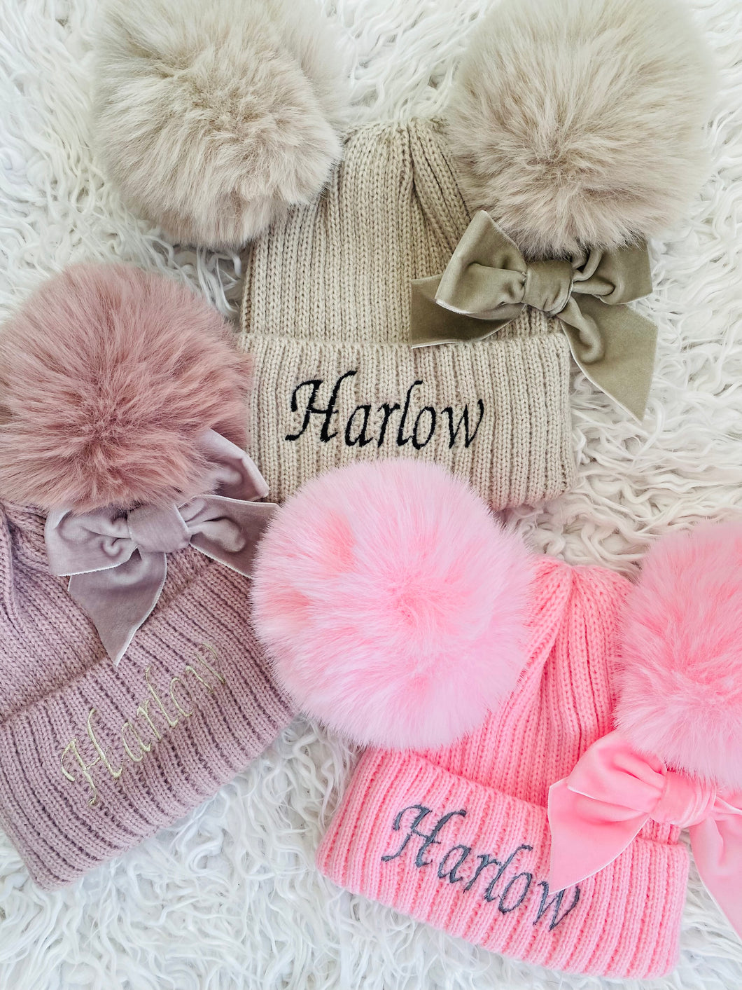 Embroidered Baby Pompom Beanie