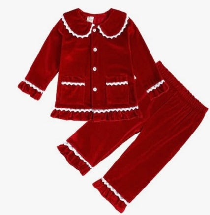 Embroidered Velour Girls Pjs (9Months-10Years)
