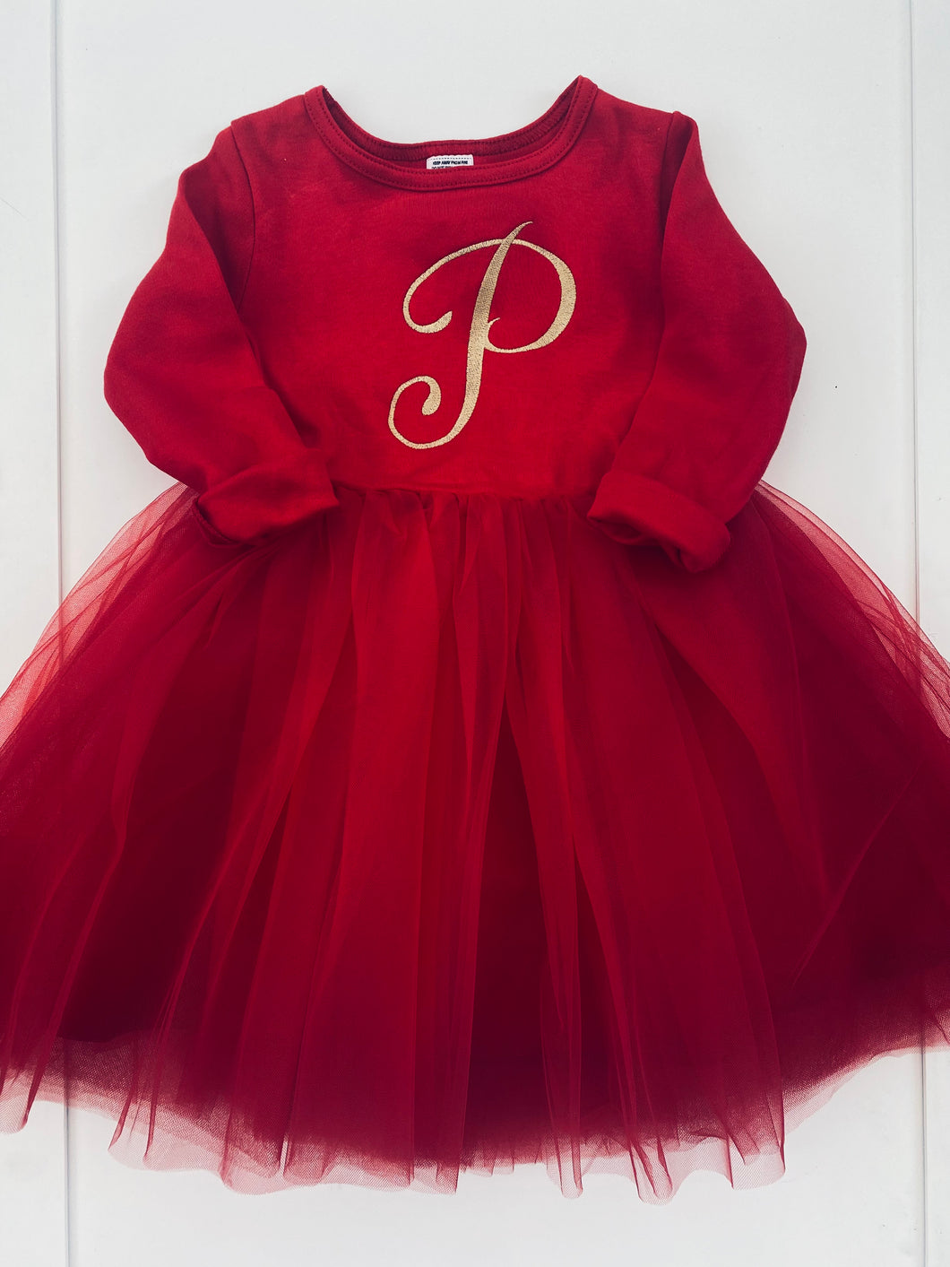 Embroidered Initial Christmas Dress (6M-9Years)